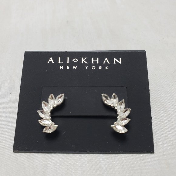 Ali Khan cubic zirconia crystal leaf drop pierced earring - Picture 1 of 3